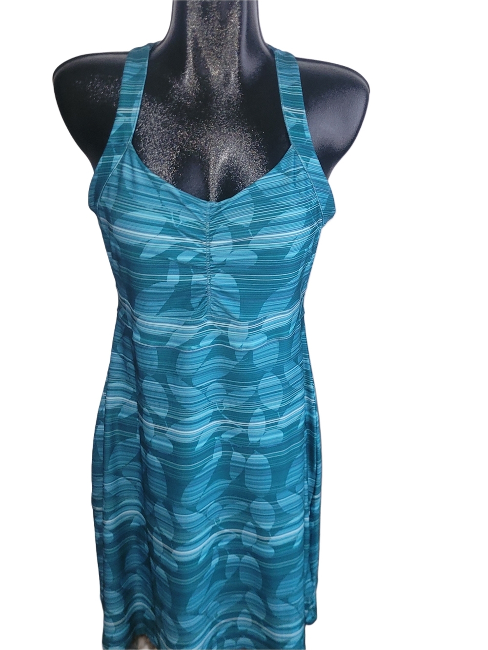 Mondetta Women’s Teal Leaf Print Activewear Racerback Tank Dress Size L